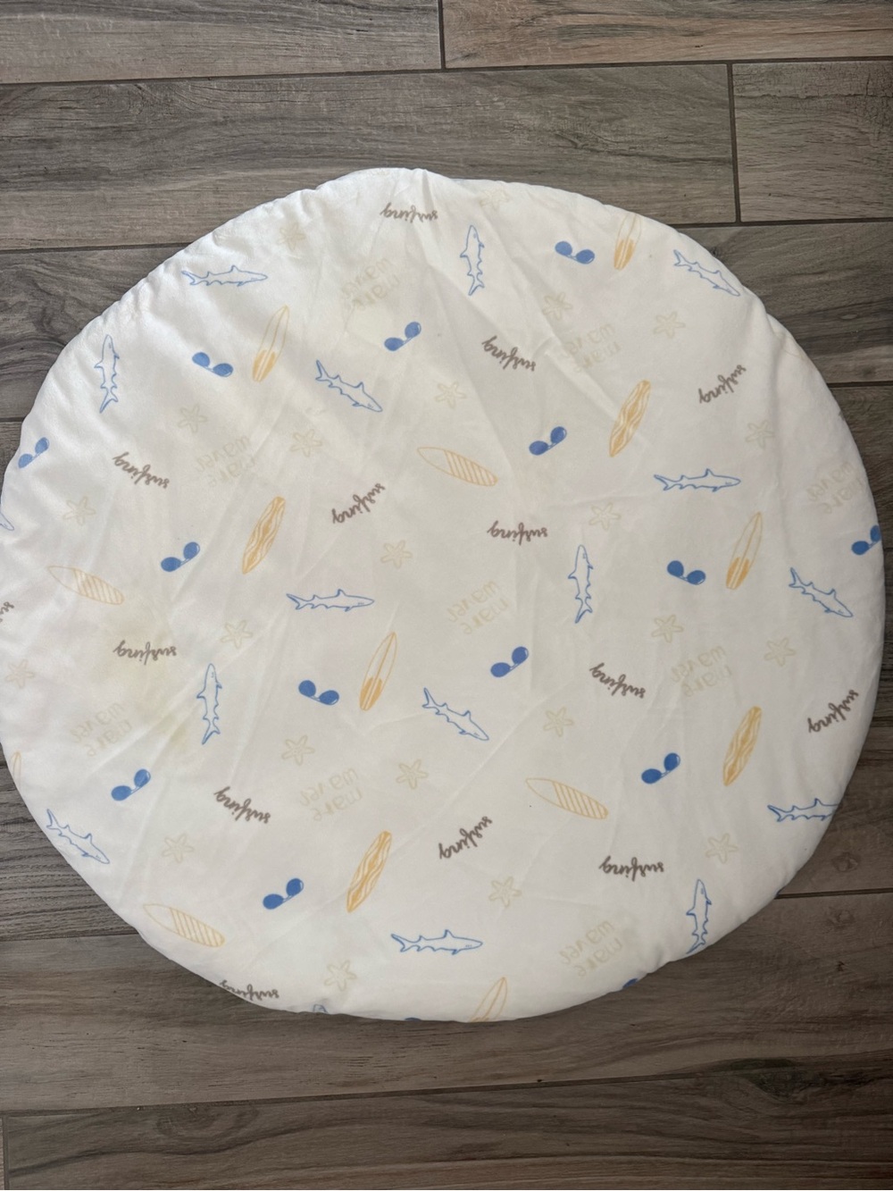 Round Baby lay/Play Mat with Surf Motif - Blue, Yellow, White